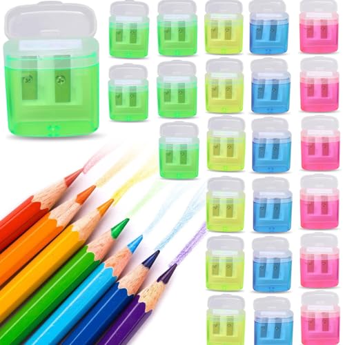 Bleistiftspitzer, 24 Stück Anspitzer mit Behälter Klein Doppelspitzer Kinder, Manueller Bleistiftspitzer für Kinder Studenten Schule Zuhause Bürobedarf Bleistiftspitzer, 24 Stück Anspitzer mit Behälter Klein Doppelspitzer Kinder, Manueller Bleistiftspitzer für Kinder Studenten Schule Zuhause Bürobedarf von YAVO-EU