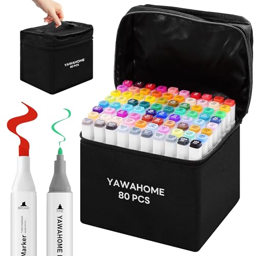 YAWAHOME Marker Pens 80 Farben, Kunstmarker zum Zeichnen, Skizzieren, Kolorieren. Künstlermarker zum Unterstreichen, Illustrationen, Kartenherstellung, für Studenten, Manga-Künstler, Skizzen. YAWAHOME Marker Pens 80 Farben, Kunstmarker zum Zeichnen, Skizzieren, Kolorieren. Künstlermarker zum Unterstreichen, Illustrationen, Kartenherstellung, für Studenten, Manga-Künstler, Skizzen. von YAWAHOME