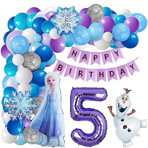 5 Jahre Geburtstagsdeko Mädchen,Frozen Thema Deko Geburtstag 5. Ballon,Frozen Thema Party Deko,Cartoon Folienballons,Thema Geburtstagsdeko,für Ballons Birthday Party Dekorationen von YAXMME