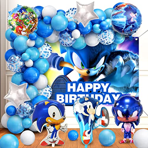 77 Stück Sonic Geburtstag Deko, Sonic Ballon, Sonic Luftballon Geburtstag, Sonic Latex Luftballons, Hintergrund, Sonic Folienballon, Decoration Birthday, für Kindergeburtstag Dekoration von YAXMME