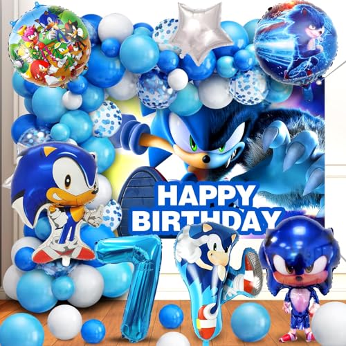 79 Stück Sonic Geburtstagsdeko, Sonic Deko Geburtstag 7 Jahre, Sonic Ballon, Hintergrund, Sonic Luftballon Geburtstag, Folienballon, Latex Luftballons, für Kindergeburtstag Dekoration von YAXMME