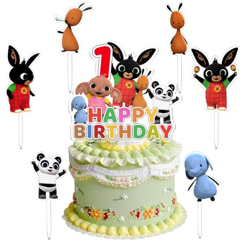 Bing Cake Topper 1 Jahre, 7 Stück Bing Geburtstags Kuchen Dekoration, Bing Cupcake Dekorationen, Bing Dessert Dekoration, Partyzubehör für Kinder, Geeignet Geburtstagsfeiern für Jungen und Mädchen von YAXMME