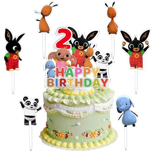 Bing Cake Topper 2 Jahre, 7 Stück Bing Geburtstags Kuchen Dekoration, Bing Cupcake Dekorationen, Bing Dessert Dekoration, Partyzubehör für Kinder, Geeignet Geburtstagsfeiern für Jungen und Mädchen von YAXMME