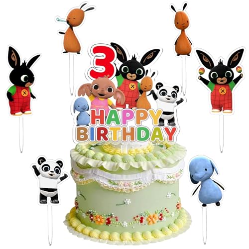 Bing Cake Topper 3 Jahre, 7 Stück Bing Geburtstags Kuchen Dekoration, Bing Cupcake Dekorationen, Bing Dessert Dekoration, Partyzubehör für Kinder, Geeignet Geburtstagsfeiern für Jungen und Mädchen von YAXMME