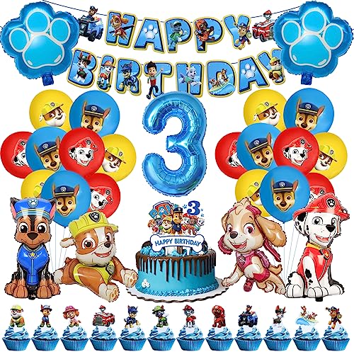 Paw Dog Geburtstag 3 Jahre, 53 Stück Paw Dog Geburtstag Deko, Paw Dog Luftballon, Paw Dog Party Set, Paw Dog Deko Kindergeburtstag, Tortendeko Paw Dog, Paw Dog Ballon Junge Mädchen von YAXMME