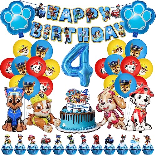 Paw Dog Geburtstag 4 Jahre, 53 Stück Paw Dog Geburtstag Deko, Paw Dog Luftballon, Paw Dog Party Set, Paw Dog Deko Kindergeburtstag, Tortendeko Paw Dog, Paw Dog Ballon Junge Mädchen von YAXMME