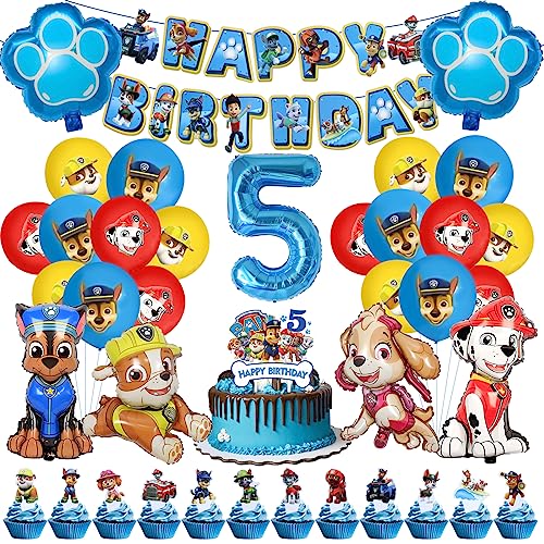 Paw Dog Geburtstag 5 Jahre, 53 Stück Paw Dog Geburtstag Deko, Paw Dog Luftballon, Paw Dog Party Set, Paw Dog Deko Kindergeburtstag, Tortendeko Paw Dog, Paw Dog Ballon Junge Mädchen von YAXMME