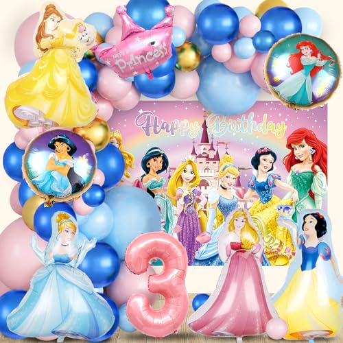 Prinzessin Geburtstag Deko 3 Jahre, Prinzessin Ballon, Prinzessin Hintergrund, Folienballon Prinzessin, Helium Luftballons Prinzessin, Prinzessin Party Deko Kindergeburtstag für Mädchen von YAXMME