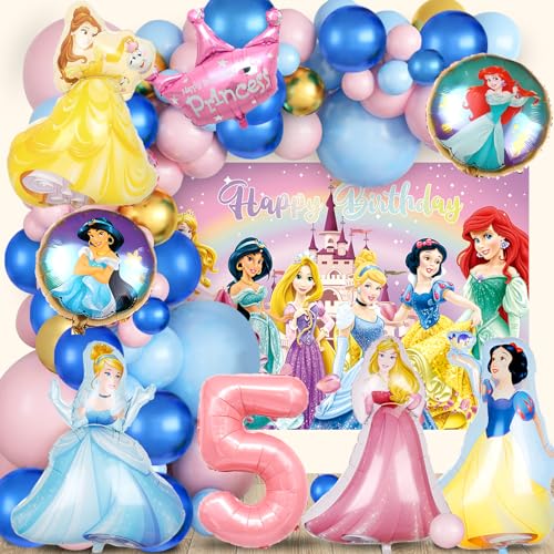 Prinzessin Geburtstag Deko 5 Jahre, Prinzessin Ballon, Prinzessin Hintergrund, Folienballon Prinzessin, Helium Luftballons Prinzessin, Prinzessin Party Deko Kindergeburtstag für Mädchen von YAXMME