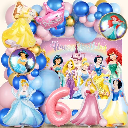 Prinzessin Geburtstag Deko 6 Jahre, Prinzessin Ballon, Prinzessin Hintergrund, Folienballon Prinzessin, Helium Luftballons Prinzessin, Prinzessin Party Deko Kindergeburtstag für Mädchen von YAXMME