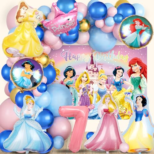 Prinzessin Geburtstag Deko 7 Jahre, Prinzessin Ballon, Prinzessin Hintergrund, Folienballon Prinzessin, Helium Luftballons Prinzessin, Prinzessin Party Deko Kindergeburtstag für Mädchen von YAXMME