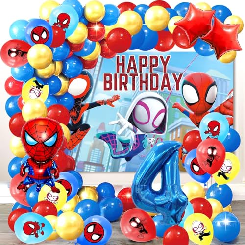 74 Stücke Spider-man Geburtstag Dekoration, Spider-man Geburtstag Luftballons 4 Jahre, Spider Party Dekorationen, Party Hintergrund, Geeignet für Geburtstags Feiern und Mottopartys von YAXMME