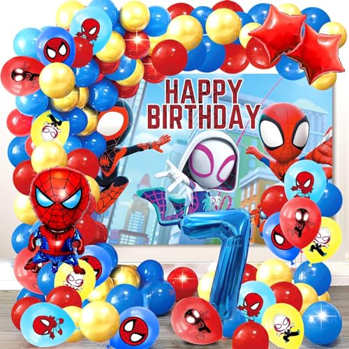 74 Stücke Spider-man Geburtstag Dekoration, Spider-man Geburtstag Luftballons 7 Jahre, Spider Party Dekorationen, Party Hintergrund, Geeignet für Geburtstags Feiern und Mottopartys von YAXMME