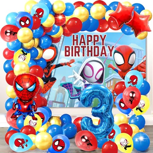 74 Stücke Spider-man Geburtstag Dekoration, Spider-man Geburtstag Luftballons 3 Jahre, Spider Party Dekorationen, Party Hintergrund, Geeignet für Geburtstags Feiern und Mottopartys von YAXMME