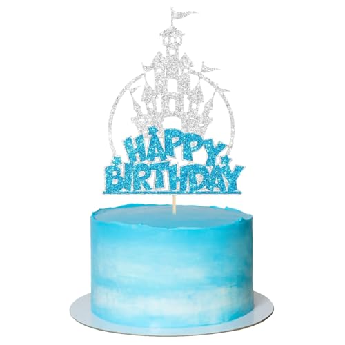 Schloss Tortendeko Geburtstag, Glitzer Happy Birthday Cake Topper, Prinzessin Kuchen Deko, Schloss Kuchen Topper für Prinzessin Thema Baby Dusche Hochzeit Geburtstag Party Dekorationen (A) von YAXZIM