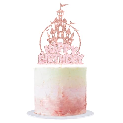 Schloss Tortendeko Geburtstag, Glitzer Happy Birthday Cake Topper, Prinzessin Kuchen Deko, Schloss Kuchen Topper für Prinzessin Thema Baby Dusche Hochzeit Geburtstag Party Dekorationen (C) von YAXZIM