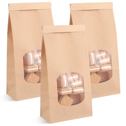 YAYODS 100 Stück Papiertüten mit Fenster - 24 x 12 x 6.5 cm Kraftpapier Tüten Klein - Papiertüten Braun mit Verschluss - Brottüten Papier für Kekse, Toast, Sandwich, Süßigkeiten, Kaffeebohnen YAYODS 100 Stück Papiertüten mit Fenster - 24 x 12 x 6.5 cm Kraftpapier Tüten Klein - Papiertüten Braun mit Verschluss - Brottüten Papier für Kekse, Toast, Sandwich, Süßigkeiten, Kaffeebohnen von YAYODS