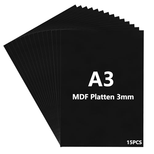 YAYODS 15 Stück A3 MDF Platten 3 mm - 420 x 300 x 3 mm Holzplatten zum Basteln - Holzplatte Schwarz für Laser, CNC Router, Modellierung, Durchbrochenes, Laubsäge von YAYODS