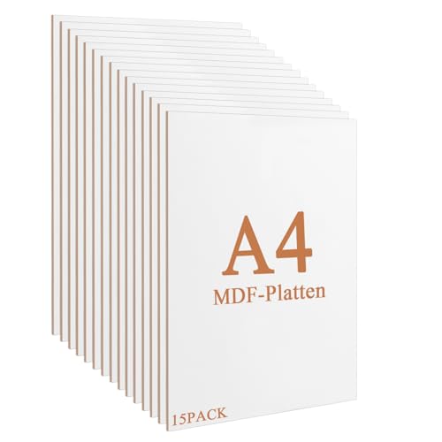 YAYODS 15 Stück A4 MDF Platten 3 mm - 300 x 210 x 3 mm Holzplatten zum Basteln - Holzplatte Weiß für Laser, CNC Router, Modellierung, Durchbrochenes, Laubsäge YAYODS 15 Stück A4 MDF Platten 3 mm - 300 x 210 x 3 mm Holzplatten zum Basteln - Holzplatte Weiß für Laser, CNC Router, Modellierung, Durchbrochenes, Laubsäge von YAYODS