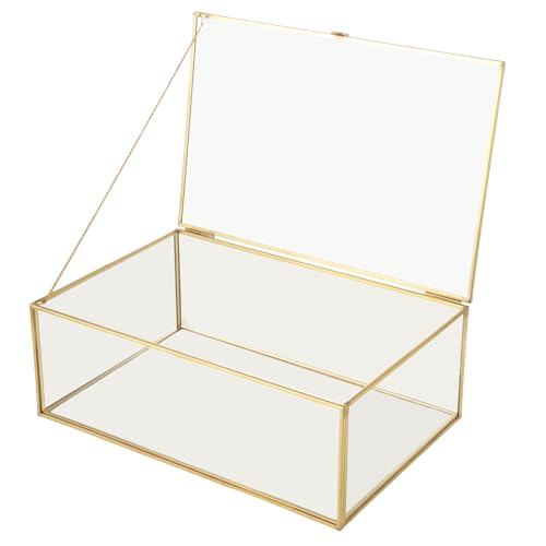 YAYODS 27,4 cm Glas-Schmuckschatulle, goldene Andenken-Box, Gold-Karten-Box mit Scharnierdeckel, Glas-Display-Box zur Aufbewahrung von Hochzeitskarten, Schmuckstücken, Fotos und mehr, Vintage YAYODS 27,4 cm Glas-Schmuckschatulle, goldene Andenken-Box, Gold-Karten-Box mit Scharnierdeckel, Glas-Display-Box zur Aufbewahrung von Hochzeitskarten, Schmuckstücken, Fotos und mehr, Vintage von YAYODS