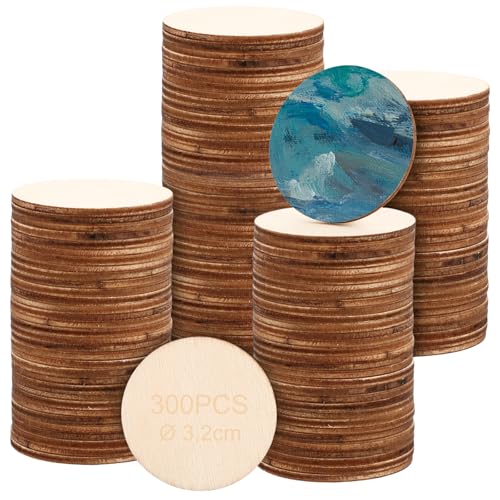YAYODS 300 Stück Holzscheiben 3-4 cm - Runde Holzscheiben - Kleine Holzscheiben zum Basteln - Holzplättchen Rund - Baumscheibe für Tischdeko, Brandmalerei, DIY, Kunsthandwerk, Hochzeitsdekoration von YAYODS