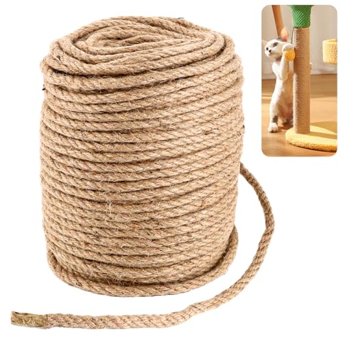 YAYODS 75 M Hanfseil Sisalseil für Kratzbaum 8mm - Tau Seil Juteschnur - Natur Juteseil Kordel Braun - Paketschnur Bastelschnur - Gartenschnur - Kratzbaum Sisal Seil für Kratzbaum, Garten von YAYODS