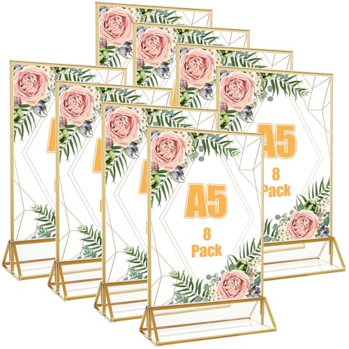 YAYODS 8 Stück Acryl Tischaufsteller - Aufsteller A5 - Bilderrahmen Gold mit Abnehmbarem Basis für beidseitige Präsentation, Restaurants, Café, Ausstellungen, Hochzeit YAYODS 8 Stück Acryl Tischaufsteller - Aufsteller A5 - Bilderrahmen Gold mit Abnehmbarem Basis für beidseitige Präsentation, Restaurants, Café, Ausstellungen, Hochzeit von YAYODS