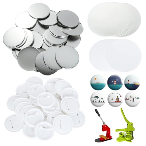 YAYODS 800 Stück Knopfmacher-Zubehör, 58 mm, runde Abzeichenteile für Knopfmacher-Maschine, inklusive Blanko-Pin-Rückseite, Metallabdeckung, transparente Folie, blanko Papier von YAYODS