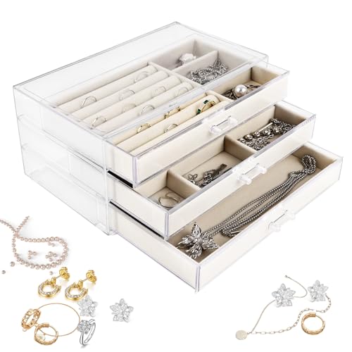 YAYODS Schmuckaufbewahrung Acryl 23,5x13,2x11cm - 3 Schubladen Schmuck Organizer - Schmuckschatulle Beige - Ohrring Aufbewahrungsbox Schmuckkästchen für Ohrringe, Ringe, Jewellery YAYODS Schmuckaufbewahrung Acryl 23,5x13,2x11cm - 3 Schubladen Schmuck Organizer - Schmuckschatulle Beige - Ohrring Aufbewahrungsbox Schmuckkästchen für Ohrringe, Ringe, Jewellery von YAYODS