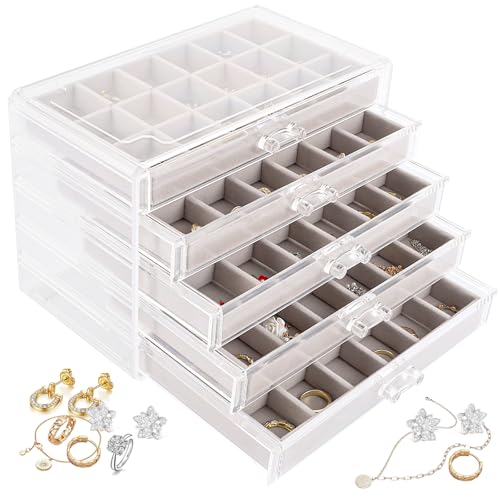 YAYODS Schmuckaufbewahrung Acryl - 5 Schubladen Schmuck Organizer - Schmuckschatulle Beige für ohrringe, Ringe, Jewellery YAYODS Schmuckaufbewahrung Acryl - 5 Schubladen Schmuck Organizer - Schmuckschatulle Beige für ohrringe, Ringe, Jewellery von YAYODS