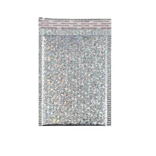 Luftpolster-Versandtaschen, 50 Stück holografischer Versandumschlag, silberfarben, Kuriertasche, gepolsterte Luftpolsterumschläge, Verpackungsbeutel for den Versand(Silvery,13 * 15cm) von YBAAKZIIR