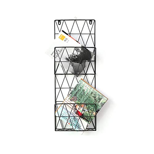 Mesh Wandliteraturhalter， 2-lagiger Hänge-Wandakten-Magazin-Speicher-Organizer-Bücherregal-Halter Dekorativer Wand-montierter Zeitschriften-Zeitungshalter-Rack(Black) von YBAAKZIIR