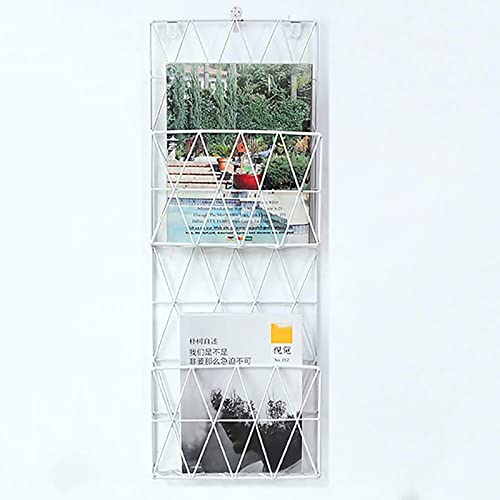Mesh Wandliteraturhalter， 2-lagiger Hänge-Wandakten-Magazin-Speicher-Organizer-Bücherregal-Halter Dekorativer Wand-montierter Zeitschriften-Zeitungshalter-Rack(White) von YBAAKZIIR