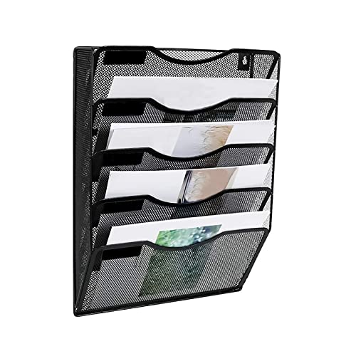 Mesh Wandliteraturhalter， 5-lagiger Zeitschriften-Organizer aus Metall, A4-Aktenständer, for die Aufbewahrung im Badezimmer oder Büro, for Bücher, Tablets und Zeitungen(Black) von YBAAKZIIR