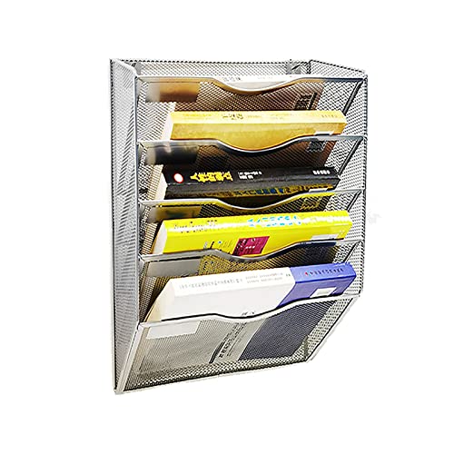 Mesh Wandliteraturhalter， 5-lagiger Zeitschriften-Organizer aus Metall, A4-Aktenständer, for die Aufbewahrung im Badezimmer oder Büro, for Bücher, Tablets und Zeitungen(Silver) von YBAAKZIIR