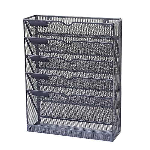 Mesh Wandliteraturhalter， 5-lagiges A6-Raster-Taschen-Aktenregal, Postaufbewahrungsbox, an der Wand montiertes Zeitschriftenaufbewahrungsregal, schwarz-weißer Akten-Organizer(B) von YBAAKZIIR