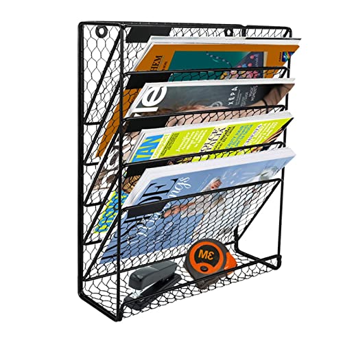 Mesh Wandliteraturhalter， 6-lagiges, an der Wand montiertes Akten- und Postaufbewahrungsregal aus schwarzem Metall, Zeitschriftenständer for Studentenwohnheime, hängender Dokumentenaufbewahrungshalter von YBAAKZIIR