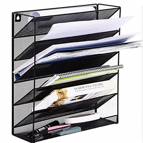 Mesh Wandliteraturhalter， Fünfschichtiger Wand-Zeitschriftenständer aus Metall, Zeitungskorb for das Home Office(Noir) von YBAAKZIIR