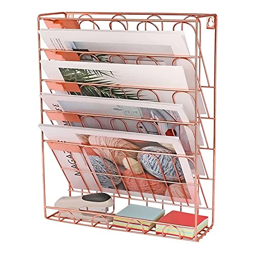 Mesh Wandliteraturhalter， Fünfschichtiger Wand-Zeitschriftenständer aus Metall, Zeitungskorb for das Home Office(Pink) von YBAAKZIIR