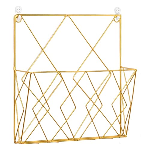 Mesh Wandliteraturhalter， Geometrischer Ablagekorb for Zeitschriftenordner aus Metall for Wohnzimmer, Flur, Korridor, Schlüsselablagekörbe, Datei-Organizer(Gold) von YBAAKZIIR