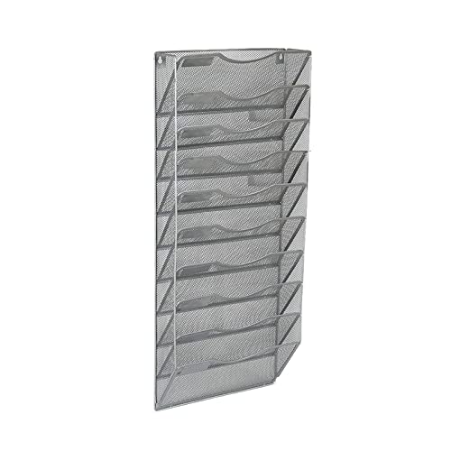 Mesh Wandliteraturhalter， Hängeregistraturhalter mit 10 Taschen, Netz-Organizer aus Metall, Aufbewahrungsregal, Diagramm, Kaskadierung for Zuhause, Büro, Schule(Gray.) von YBAAKZIIR