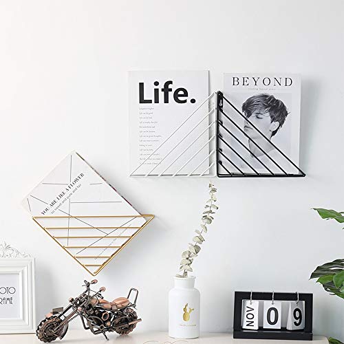 Mesh Wandliteraturhalter， Schwebende Regale Zeitschriftenständer Bücherregal Schmiedeeisen Wand-Bücherregal Wanddekoration Wandregal(White) von YBAAKZIIR