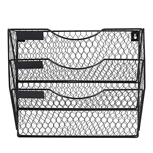 Mesh Wandliteraturhalter， Wandtaschen-Aktenhalter, Mail-Organizer, Zeitschriftenständer, Aufbewahrungsregal, 3-stufige Hänge-Wandakten, A4(Black) von YBAAKZIIR