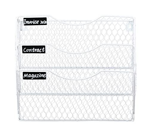 Mesh Wandliteraturhalter， Wandtaschen-Aktenhalter, Mail-Organizer, Zeitschriftenständer, Aufbewahrungsregal, 3-stufige Hänge-Wandakten, A4(White) von YBAAKZIIR