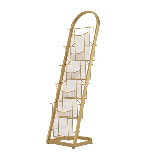 Mesh Wandliteraturhalter， Zeitungsständer aus Eisen, bodenmontierte Zeitschriftenständer, kreative Zeitungsständer, Datenständer aus Metall, Prospektständer(Gold,L) von YBAAKZIIR