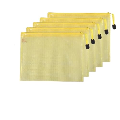 Netz-Reißverschlusstasche, Dokumententasche mit Reißverschluss aus Netzstoff, A4, A5, A6, mehrfarbig, 5 Stück(5 PCS A4 Yellow Bag) von YBAAKZIIR