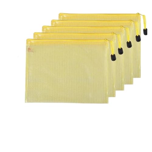 Netz-Reißverschlusstasche, Dokumententasche mit Reißverschluss aus Netzstoff, A4, A5, A6, mehrfarbig, 5 Stück(5 PCS A5 Yellow Bag) von YBAAKZIIR