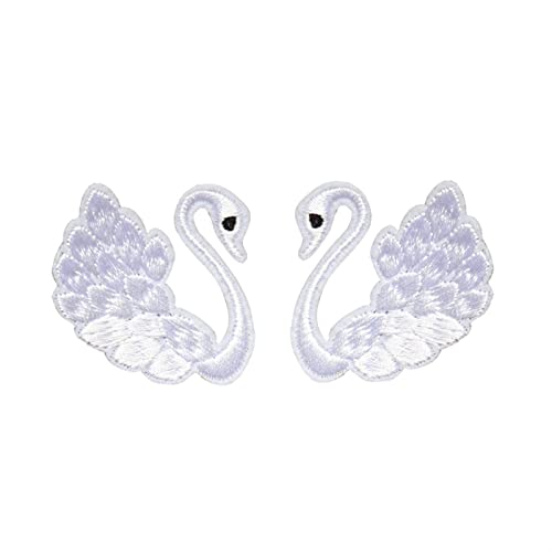 Stickerei-Spitzenapplikation, 2 Stück bestickte Applikationen, Aufnäher, Stoffaufkleber, schwarzer Schwan, for Schuhe und Taschen, Aufnäher, Kleidung, Dekoration, Zubehör, 4,5 x 4 cm(White) von YBAAKZIIR