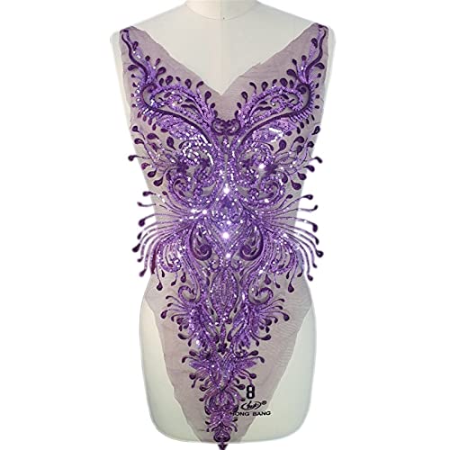 Stickerei-Spitzenapplikation, Lila Mieder, Zierkleidung, Damen, Spitze, for Aufnähen, Pailletten, Kristalle, Design, Patches, Applikationen for Couture-Kleider, Kostüm-Accessoire, 4 Formen(A shape 28x von YBAAKZIIR