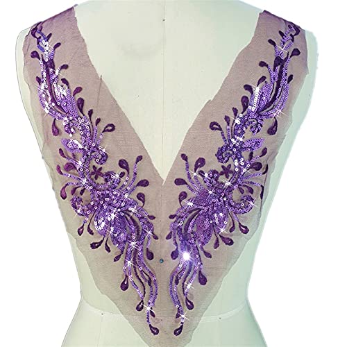 Stickerei-Spitzenapplikation, Lila Mieder, Zierkleidung, Damen, Spitze, for Aufnähen, Pailletten, Kristalle, Design, Patches, Applikationen for Couture-Kleider, Kostüm-Accessoire, 4 Formen(C shape 10x von YBAAKZIIR